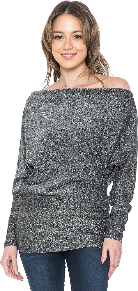 LEEBE Women's Long Sleeve Metallic Off Shoulder Top | Amazon (US)