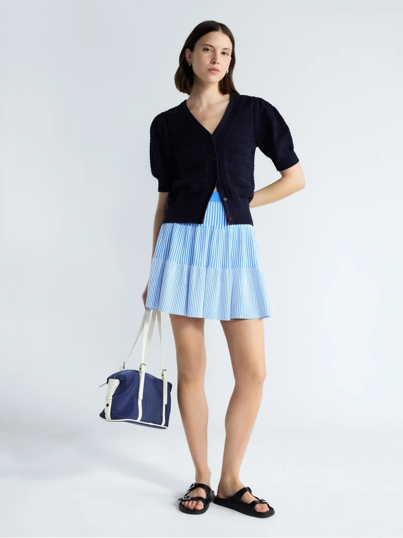 Free Assembly's Women's Cotton Crochet Cardigan Sweater with Puff Sleeves, Sizes XS-4X | Walmart (US)