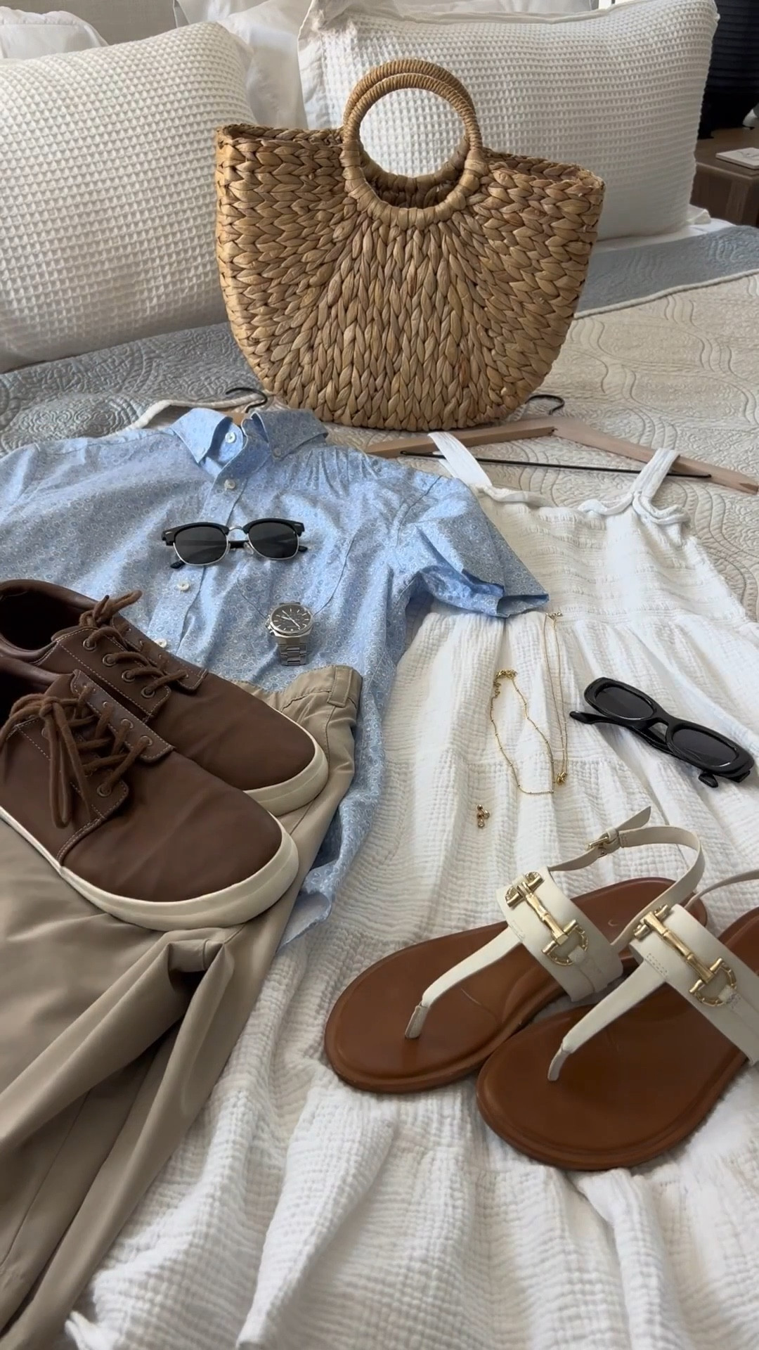 Serving effortless resort energy 🤍🌊

This is your sign to pack the neutrals. Easy layers, classic textures, and elevated basics that work from coffee runs to cabana cocktails 🦩🍋‍🟩🌺

His: floral button down, tailored neutrals, leather sneakers
Hers: airy white dress, woven bag, gold details, chic sandals

Timeless, polished, and vacation approved 🌴☀️🐚

Everything is linked on my LTK.

#HisAndHers #ResortStyle #VacationLooks #CouplesOutfits #NeutralAesthetic #CoastalChic #LTKStyle #GetawayReady #EffortlessChic

#LTKTravel