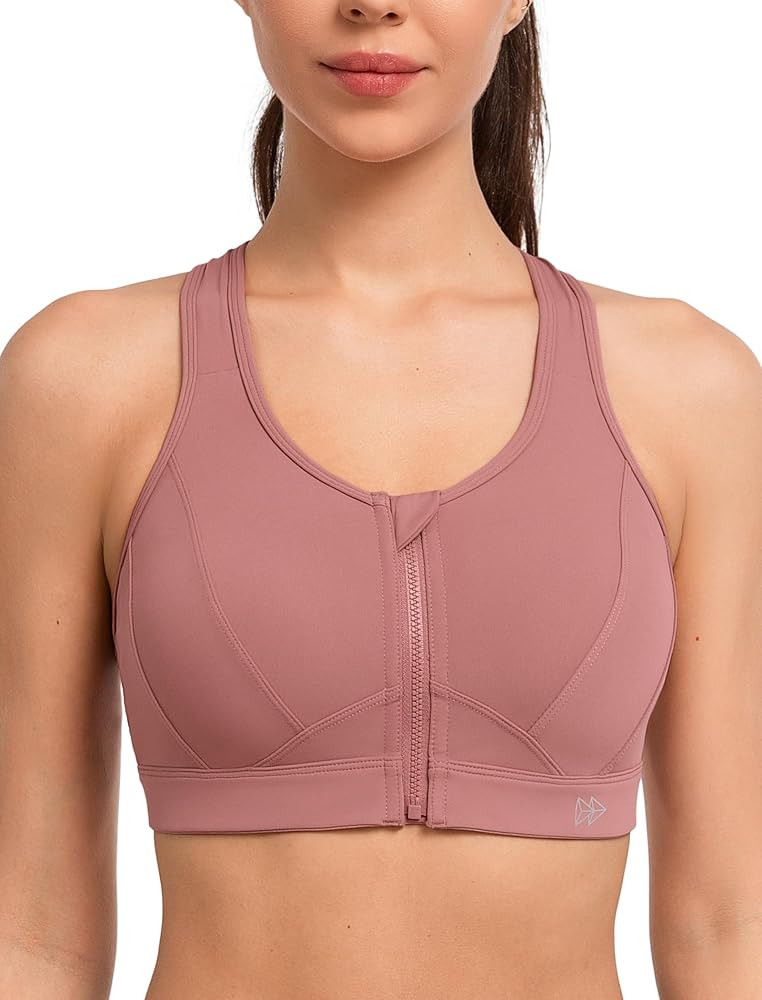Yvette Zip Front Sports Bra - High Impact Sports Bras for Women Plus Size Workout Fitness Running | Amazon (US)