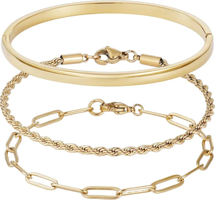 Set of 3 18K Gold Plated Stainless Steel Bracelets | Nordstrom Rack
