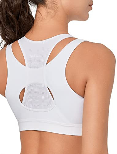 Yvette High Support Sports Bras for Women Double Deck Straps High Impact Mesh Zip Front Sports Bra for Running, White, 4XL+ | Amazon (US)