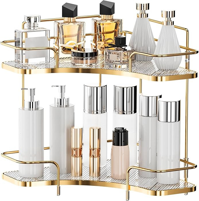 Seoneiro 2 Tier Corner Bathroom Counter Organizer, Cosmetic Skincare Organizer, Bathroom Countert... | Amazon (US)