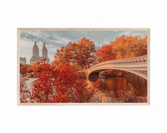 Frame TV Art Fall Foliage & Central Park Bridge at Sunset, Samsung Frame TV Art New York, Frame T... | Etsy (US)