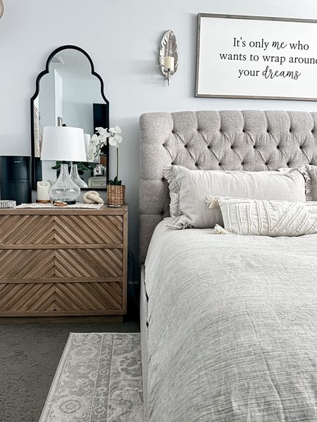 Master bedroom neutral, texture, natural wood and cozy vibes all day #bedroom #cozybedroom #linenbedding #luxurybedding #woodnighttables #organic #texture #archedmirror #bohemian #glam #bedroom #masterbedroom #upholsteredbed 

#LTKSeasonal #LTKhome #LTKstyletip