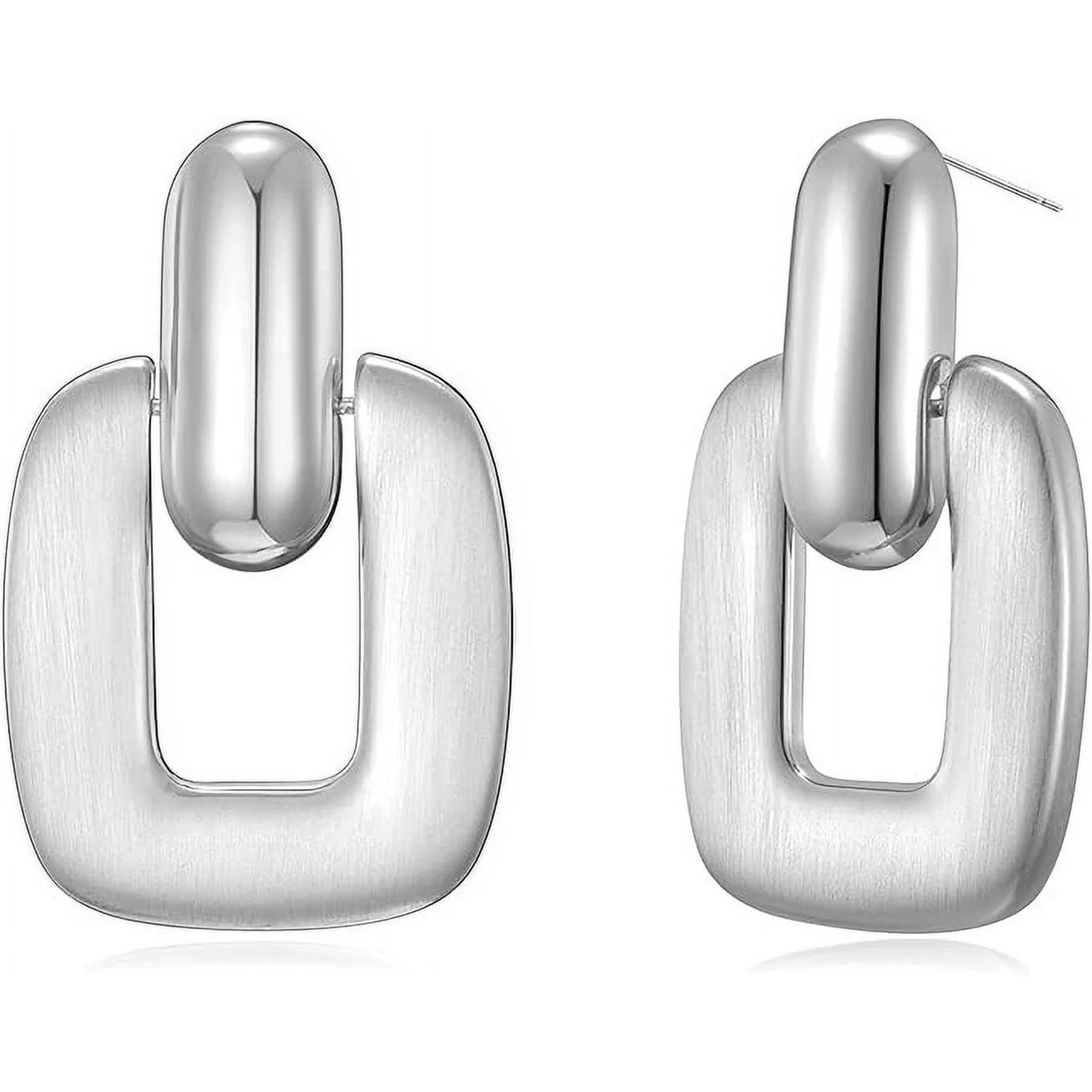 HESSAWELL Silver Brushed Drop Earrings for Women Large Statement Geometric Square Vintage Silver ... | Walmart (US)