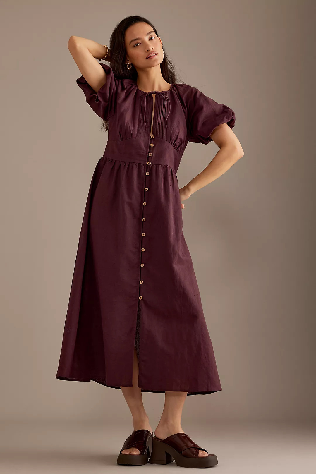 Nobody's Child Isabella Puff-Sleeve Button-Front Dress | Anthropologie (UK)