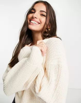 New Look ribbed crew neck sweater in off white | ASOS (Global)