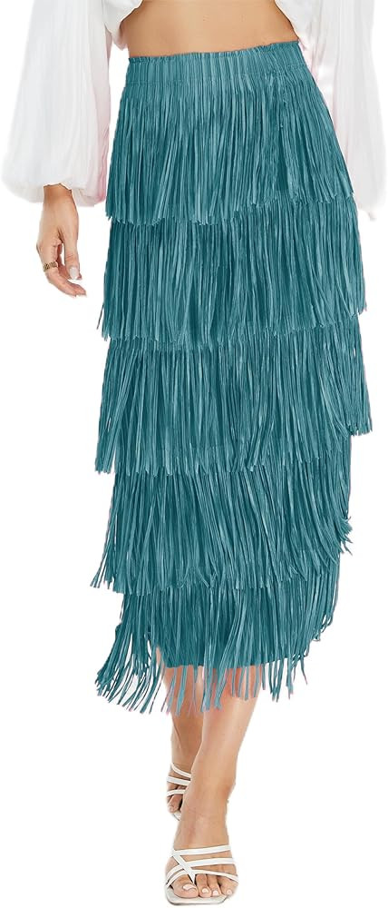 Women's Fringe Trim High Waist Short Pencil Bodycon Skirts, Sexy Elegant Fringe Long Maxi Skirt S... | Amazon (US)