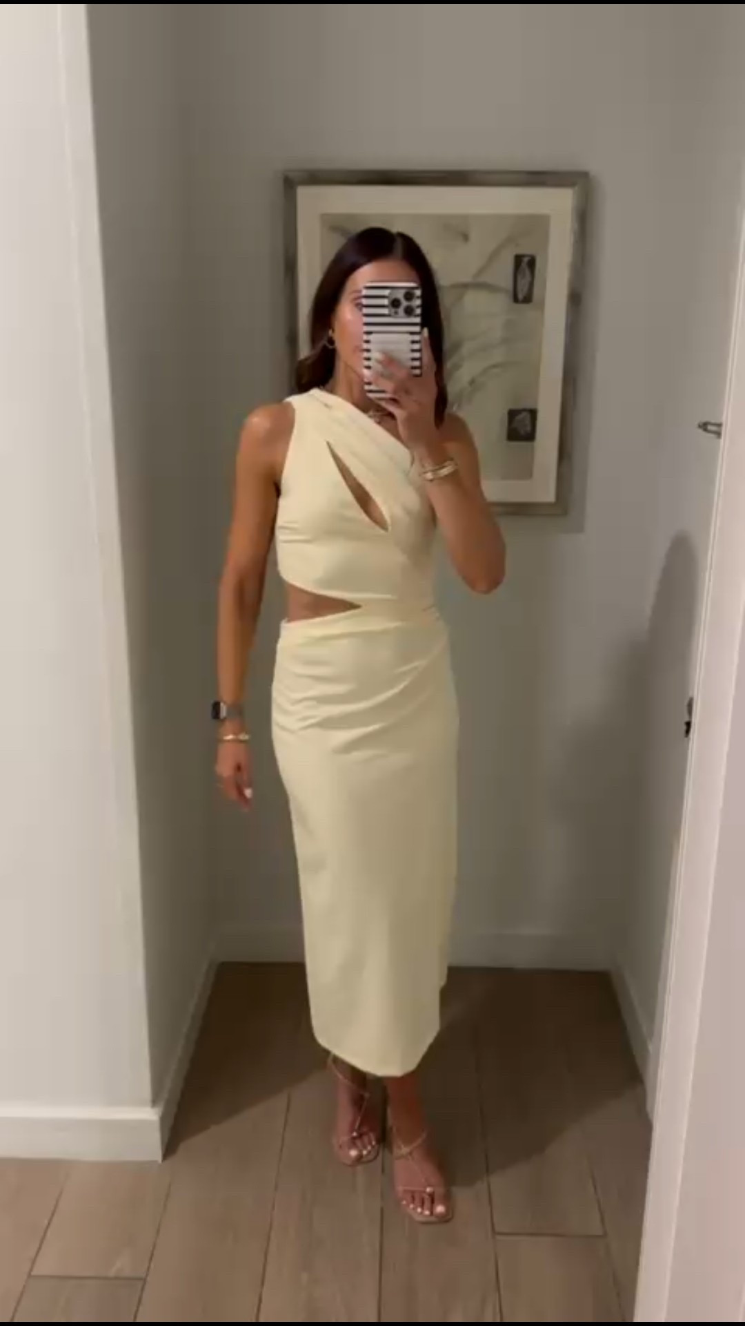 Butter yellow dress ,
I’m wearing size small, it runs a tad small. Size up . Sandals fit tts. 

#LTKOver40 #LTKFindsUnder100