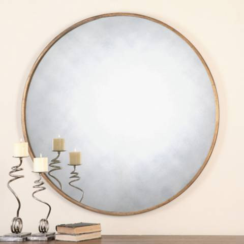 Junius Antique Gold Leaf 43" Round Oversized Wall Mirror | Lamps Plus