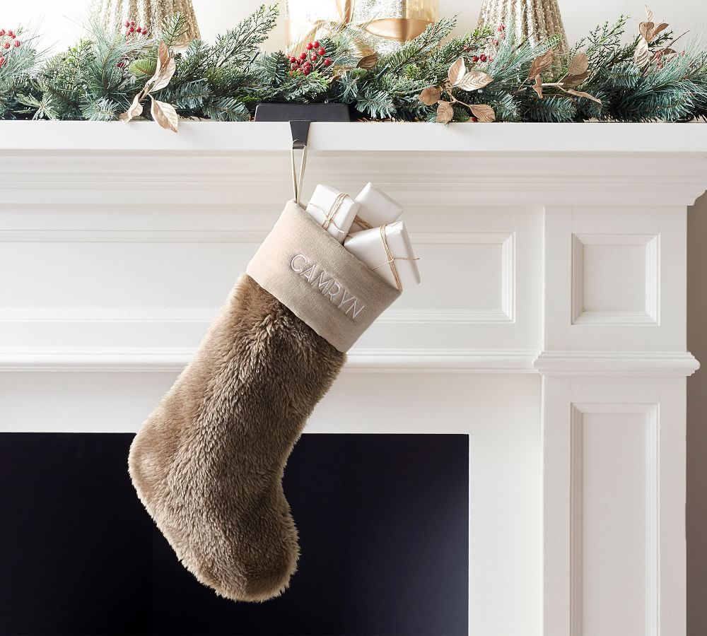 Shearling Faux Fur Stocking, Truffle,Medium | Pottery Barn (US)