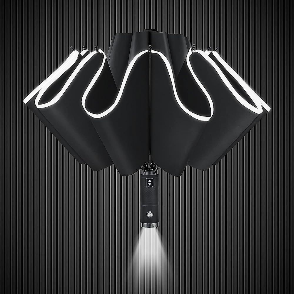 Lejorain Folding Reverse LED Umbrella - Upside Down Reflective Umbrella Compact Inverted Travel W... | Amazon (US)