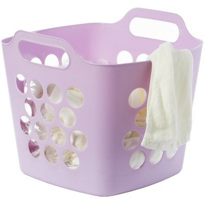 Basicwise Flexible Plastic Carry Laundry Basket Holder Square Storage Hamper with Side Handles, Purple | Target