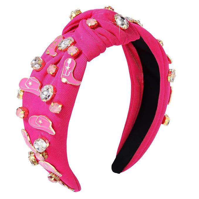 Hot Pink Headband Western Headbands for Women Jeweled Rhinestone Crystal Knotted Headbands Wide C... | Amazon (US)