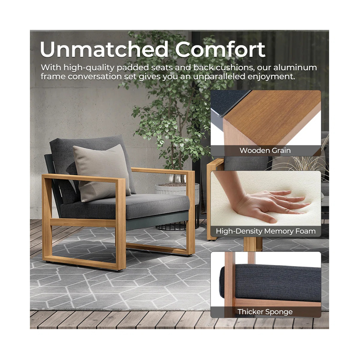 Arunas 5-Person Aluminum Outdoor Conversation Set with Wood-Grain Finish & Weather-Resistant Cush... | Wayfair North America