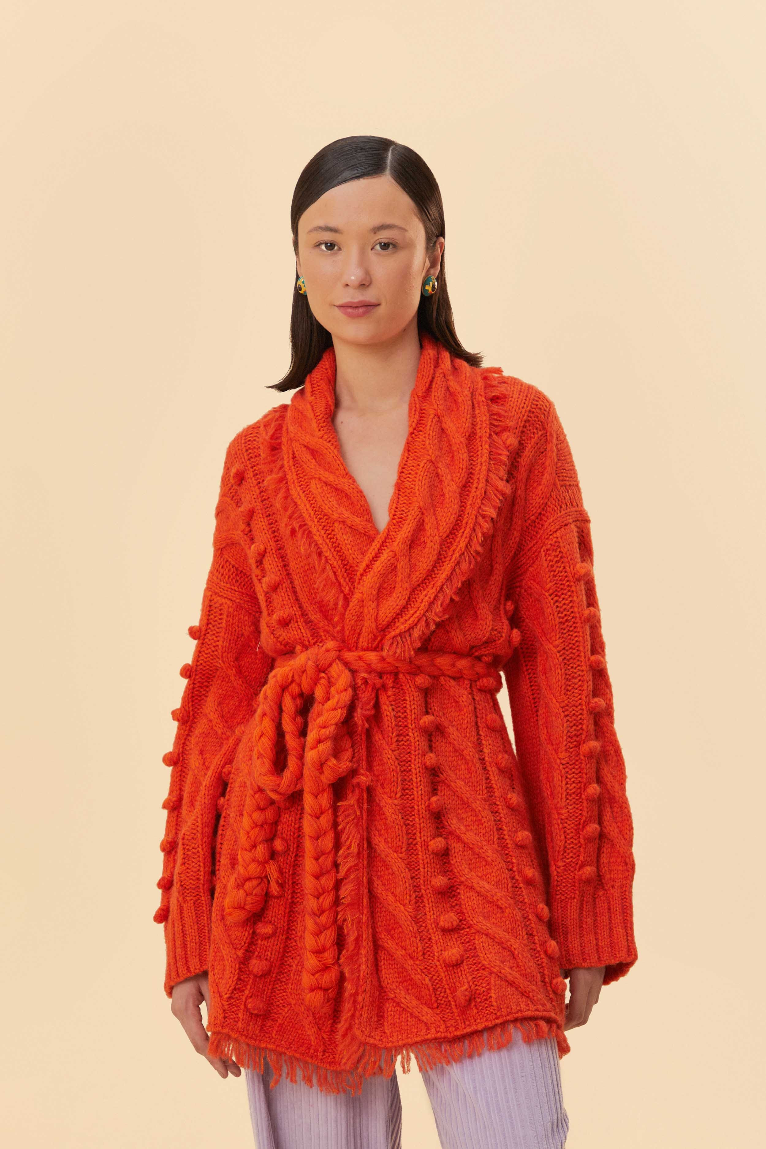 Orange Braided Knit Cardigan | FarmRio (US)