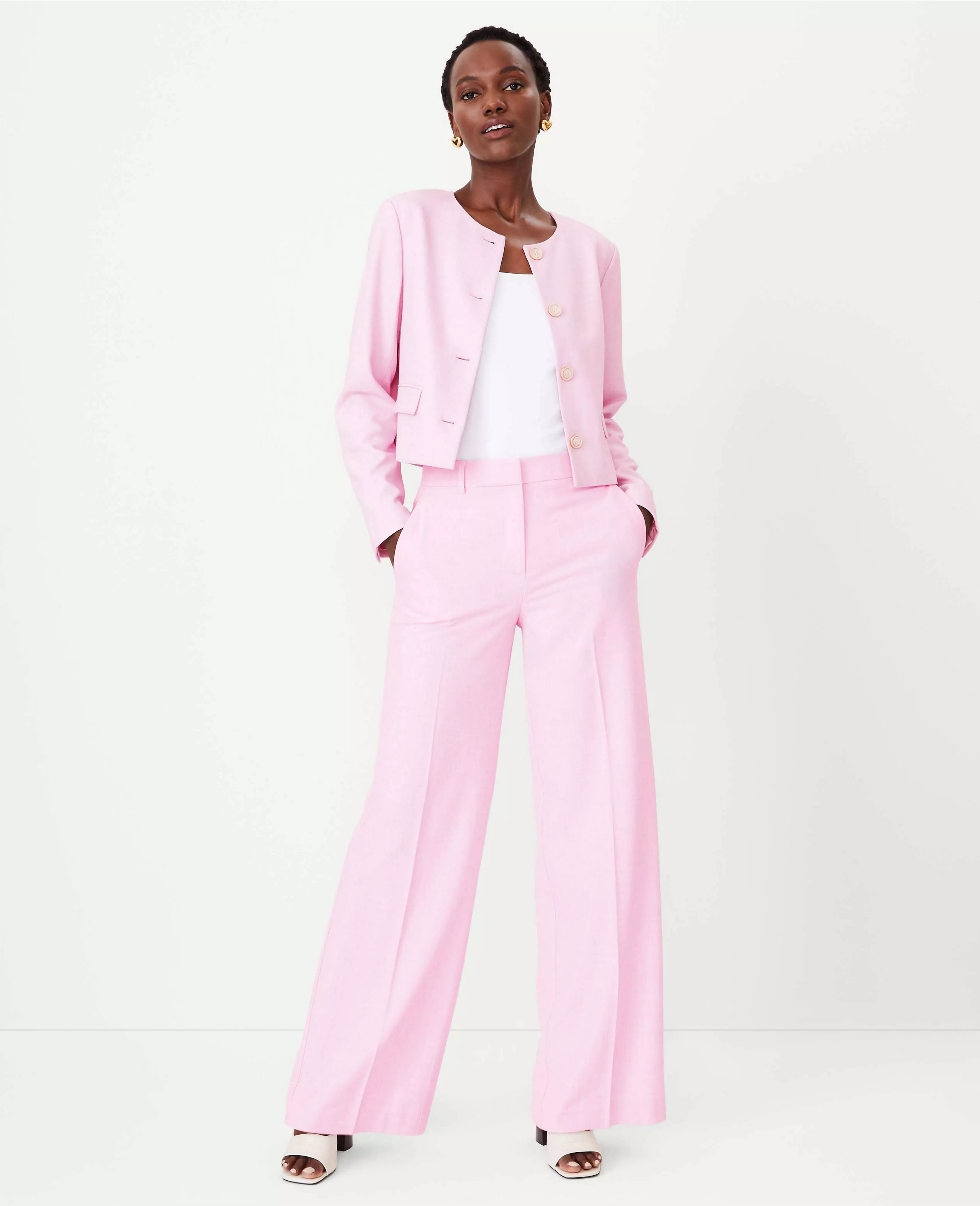 The High Rise Wide Leg Pant in Cross Weave | Ann Taylor (US)