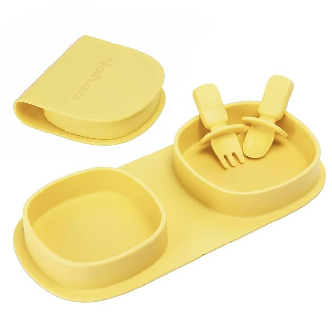 Toddler Plates Travel Essential on the go,Baby Plates with Forks and Spoons Self Feeding 6 months... | Amazon (US)