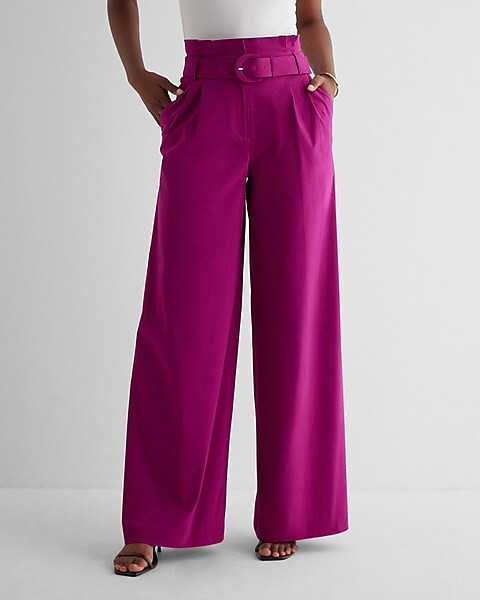 Super High Waisted Belted Paperbag Wide Leg Pant | Express