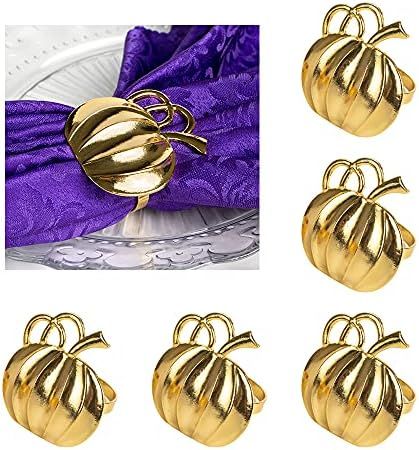 Jofefe 6Pcs Thanksgiving Napkin Rings Gold Napkin Rings Fall Pumpkin Napkin Ring Holder for Thank... | Amazon (US)