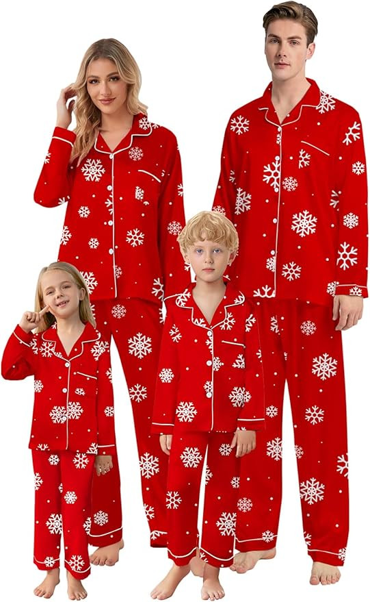 Schbbbta Christmas Family Silk Pajamas Matching Sets Long Sleeve Pj Set Satin Button Down Holiday... | Amazon (US)