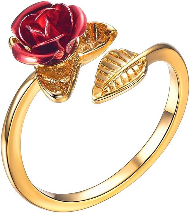 U7 Rose Flower Ring, Stackable Band Ring for Women Girls, Platinum Silver/Gold/Rose Gold Red Sign... | Amazon (US)