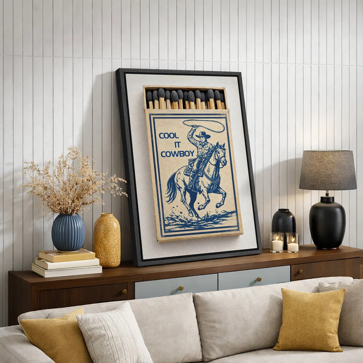 Vintage Matchbox Cowboy Artwork, Western Retro Room Pictures, Framed Canvas Giclee Print Wall Art | Wayfair North America