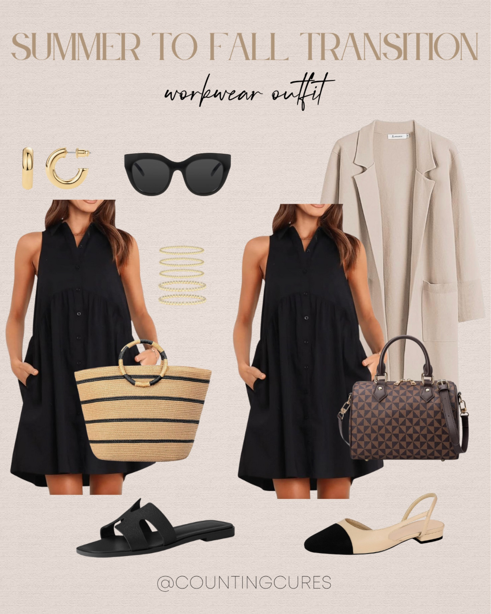 Getting a head start on fall fashion with this transitional workwear outfit from Amazon: a black button down mini dress worn on its own with a rattan handbag and sandals for summer or paired with a neutral coat for fall!
#seasonalstyle #casuallook #officeoutfit #shoeinspo

#LTKItBag #LTKStyleTip #LTKSeasonal