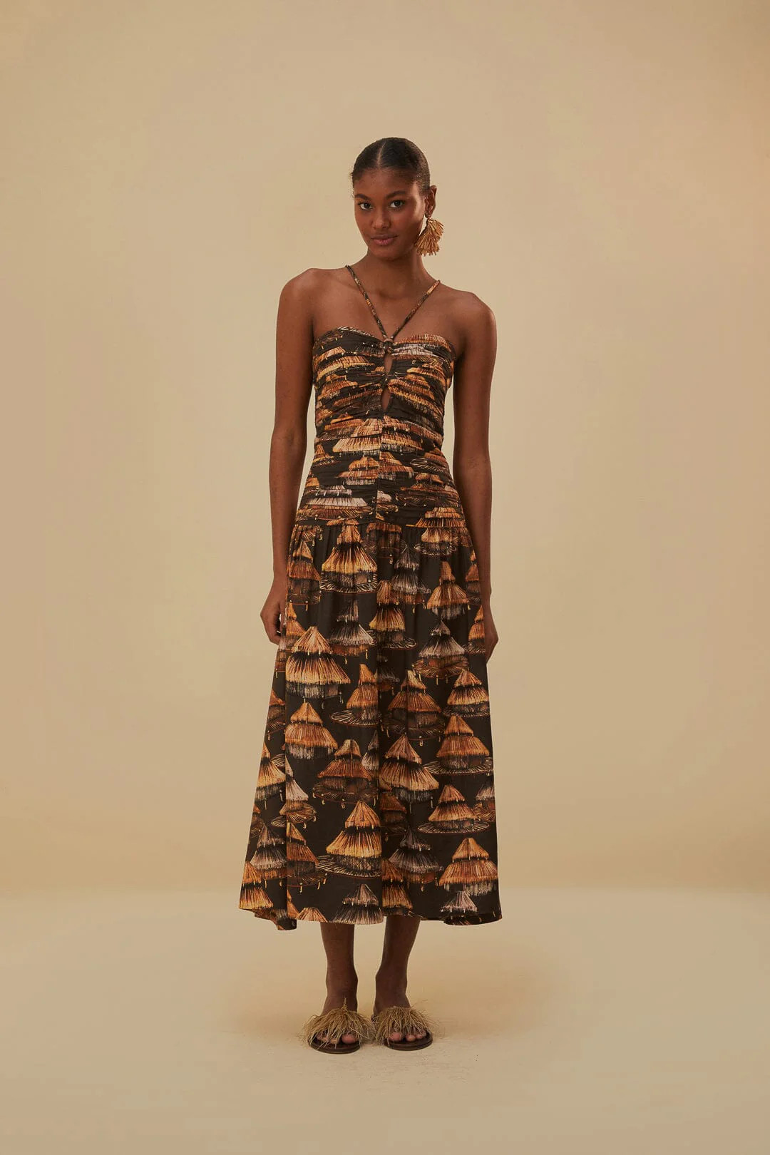 Brown Shuhu Maxi Dress Sleeveless | FarmRio (US)