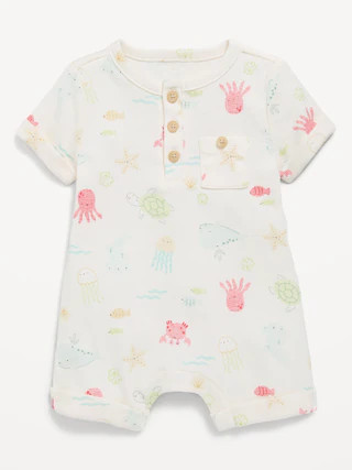 Printed Ribbed Henley Pocket One-Piece Romper for Baby | Old Navy (US)