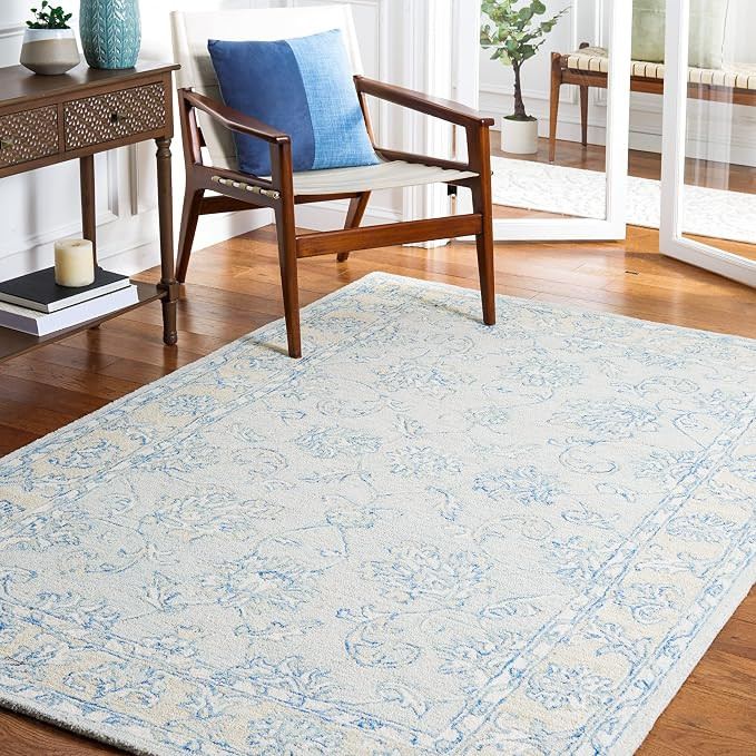 SAFAVIEH Micro-Loop Collection Accent Rug - 2' x 3', Blue & Beige, Handmade Wool, Ideal for High ... | Amazon (US)