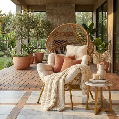 Outdoor & Indoor Wicker Egg Chair With Thick Cushion | Wayfair North America