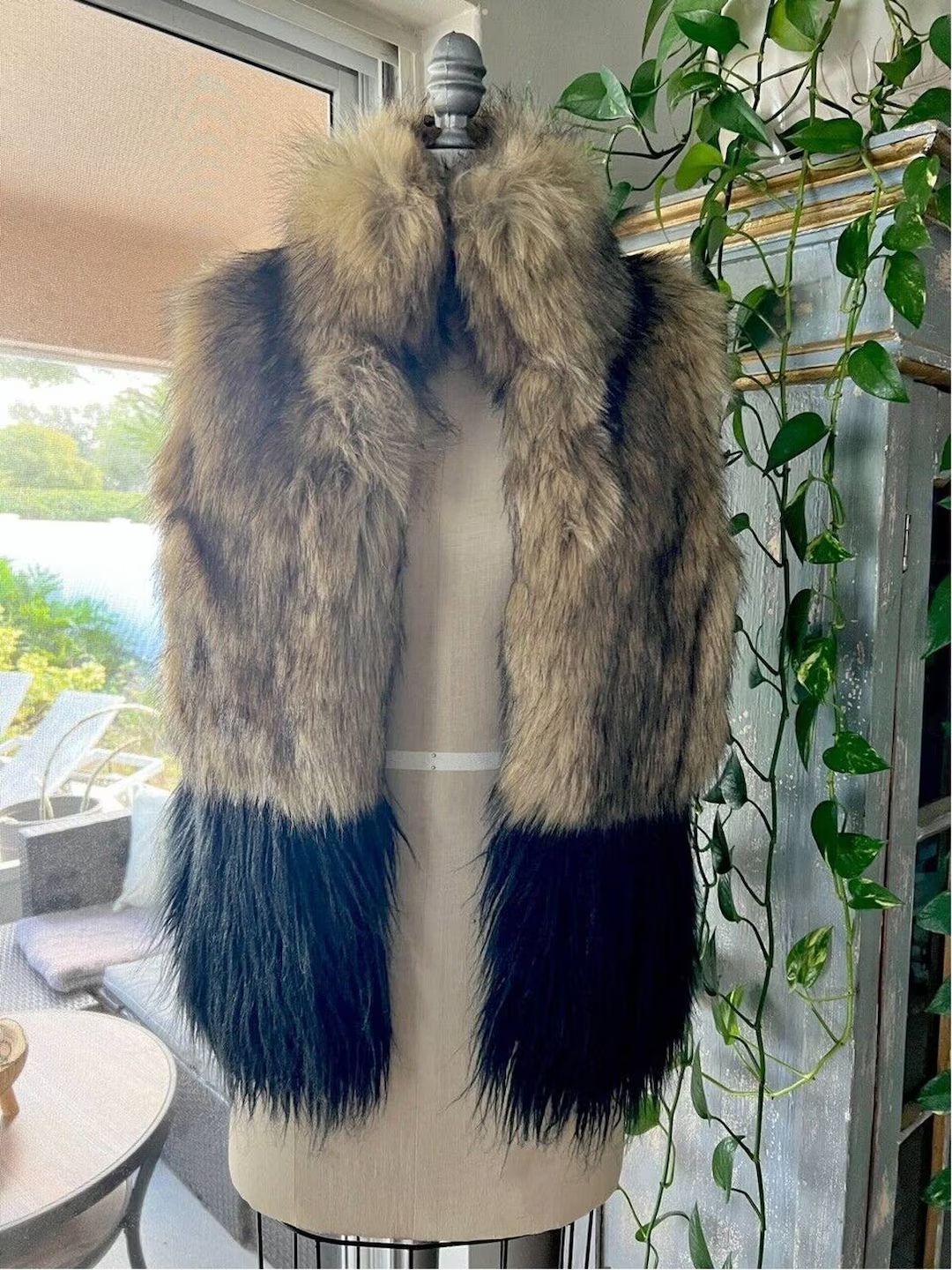 Fluffy Faux Fur Vest Open Front Y2k 90s Canal Concept Brazil Size S Brown Black | Etsy (US)