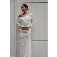 Petra Ruched Knit Maxi Skirt - Ivory I MESHKI I Size S | MESHKI US
