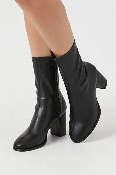 Faux Leather Block Heel Booties | Forever 21 (US)