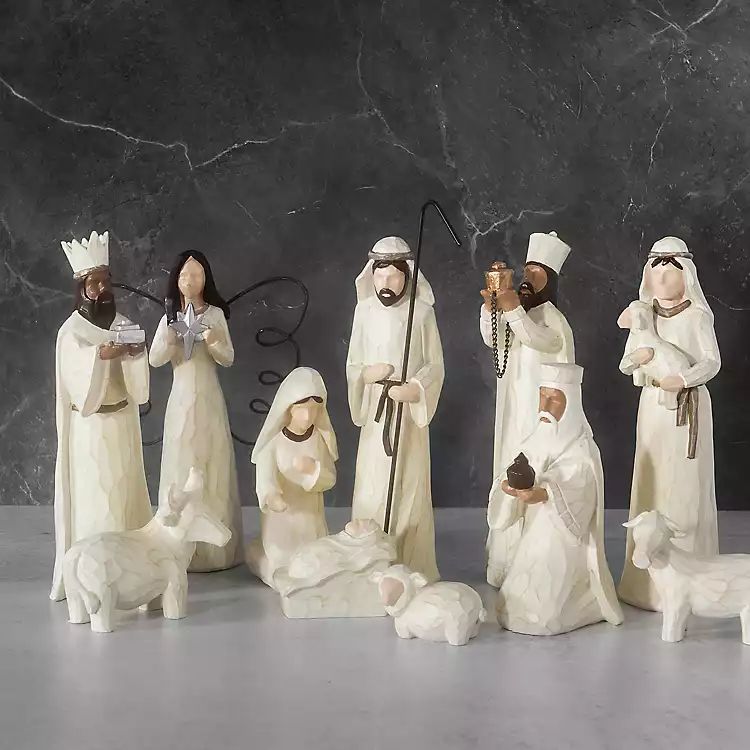 New! Cream Carved Figurines 11-pc. Nativity Set | Kirkland's Home