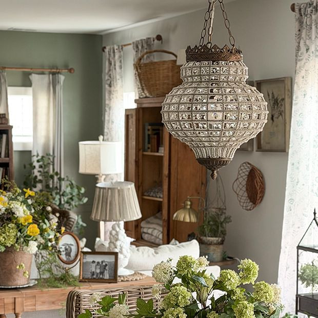 Vintage Inspired Crystal Pendant 13.5 Inch | Antique Farm House