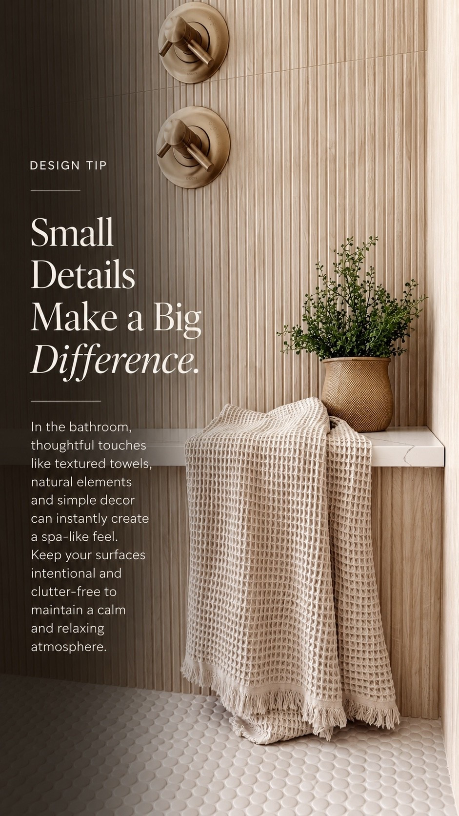 Small details can completely transform a bathroom 🤍 Textured towels, natural elements, and simple decor bring warmth and softness while keeping the space calm, polished, and spa-like.

#BathroomDesign #BathroomDecor #SpaInspired #InteriorStyling #PorchAndCo

#LTKHome #LTKvlog