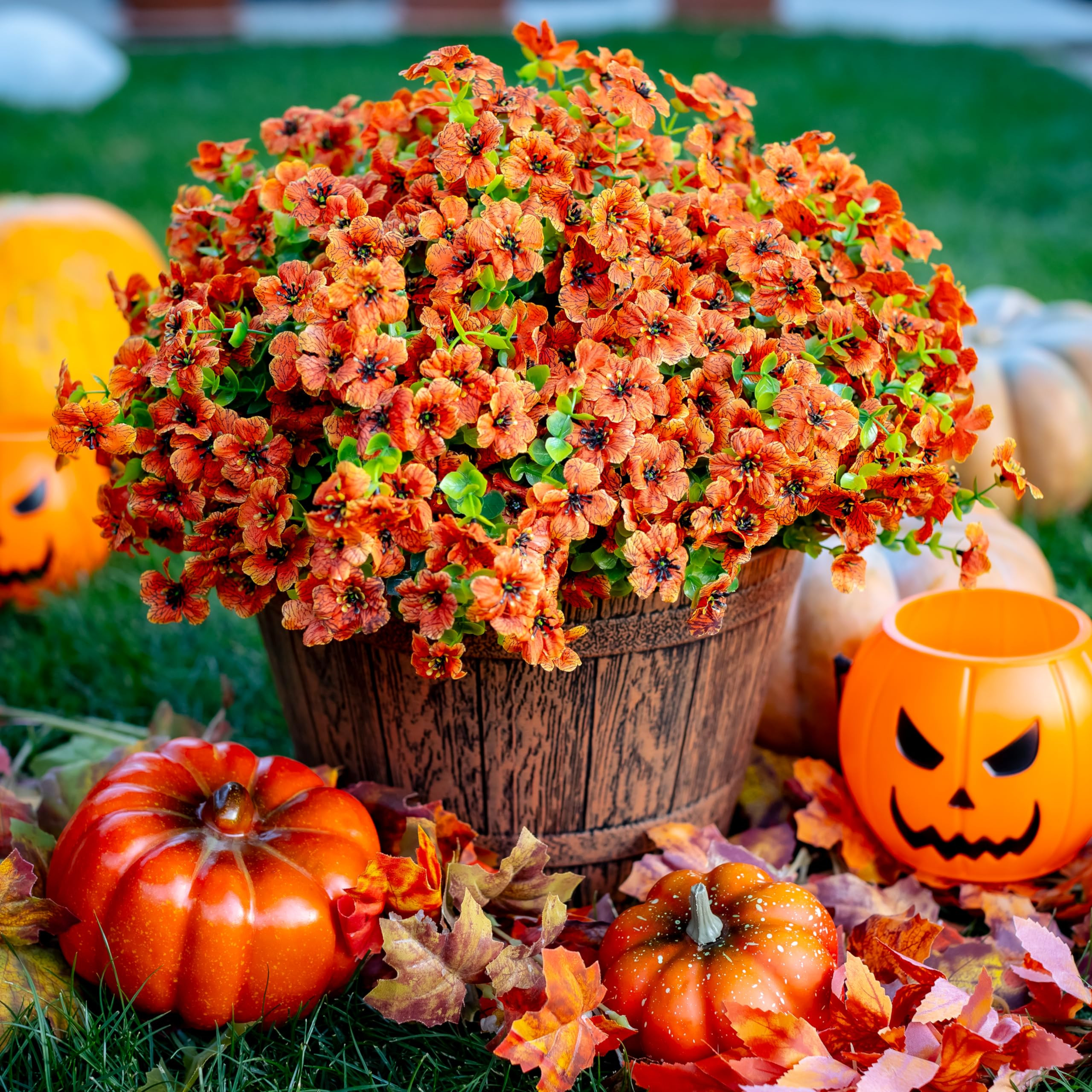 Artificial Fall Flowers Outdoor Fake Mums - 16 Bundles Fake Plants UV Resistant No Fade Faux Plas... | Amazon (US)