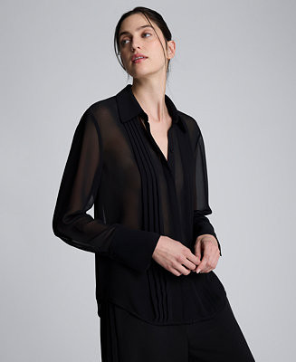 Women's Pleated Long Sleeve Top | Macy's