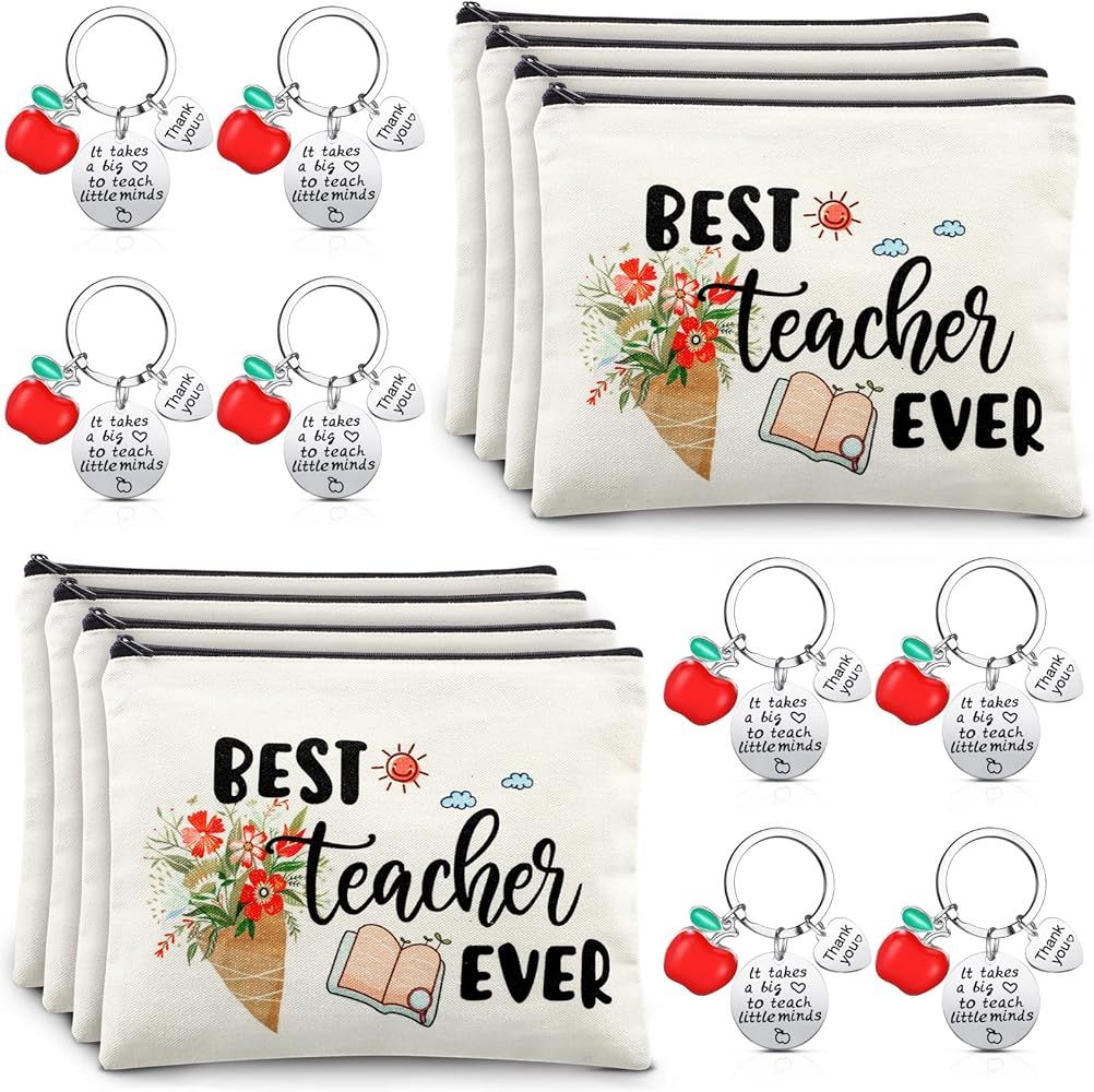 16 Pcs Teacher Appreciation Gift Set 8 Teacher Kit Makeup Cosmetic Bags and 8 Teacher Keychains, Gra | Amazon (US)