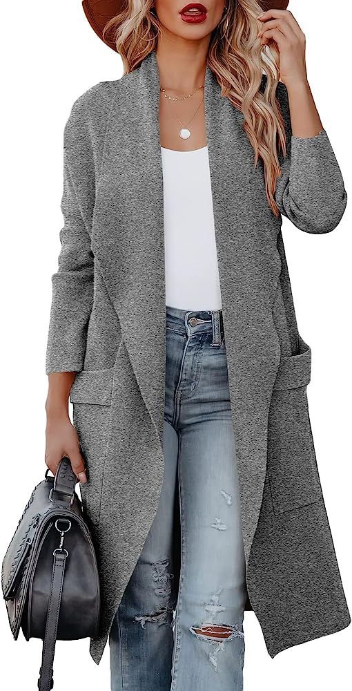 LOGENE Women's Casual Long Sleeve Draped Open Front Jackets Long Knitted Cardigan Sweater | Amazon (US)
