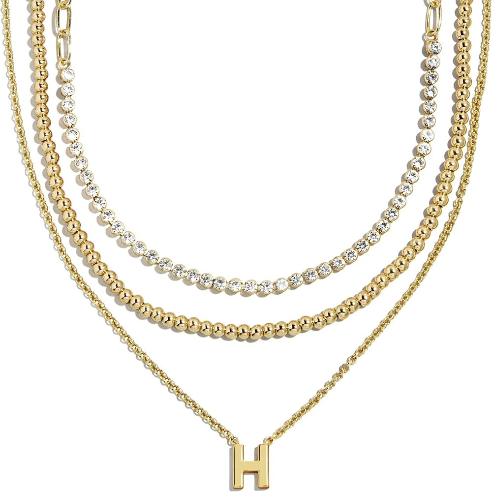 BaubleBar Kenna Pre-Layered Initial Necklace, Gold-Plated, Fashion Jewelry, Gifts for Women, Beau... | Amazon (US)