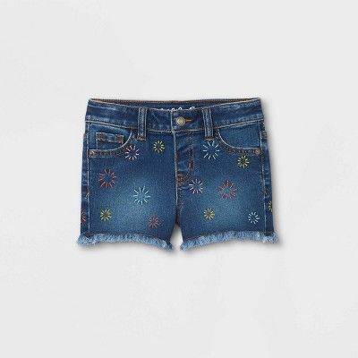 Toddler Girls' Sunburst Embroidery Cut-Off Jean Shorts - Cat & Jack™ Dark Blue | Target