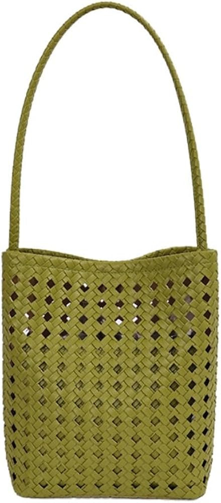 Oagasi Woven Tote Bag for Women Mini Leather Bucket Bag Summer Handbag Vacation Beach Travel Cute... | Amazon (US)