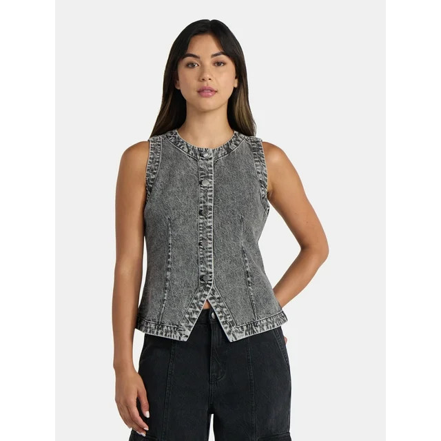 Time and Tru Women's Button Up Denim Vest, Sizes XS-XXXL | Walmart (US)
