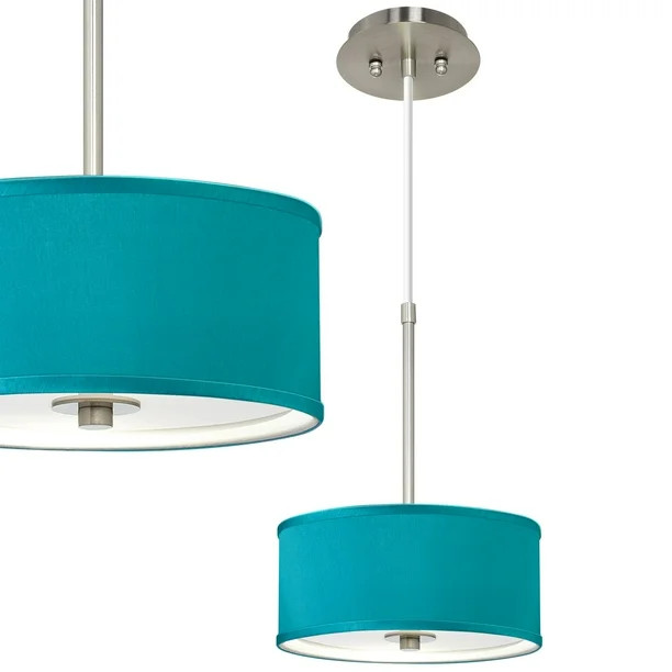 Possini Euro Design Brushed Nickel Mini Pendant Light 10 1/4" Wide Modern Teal Blue Faux Silk Dru... | Walmart (US)
