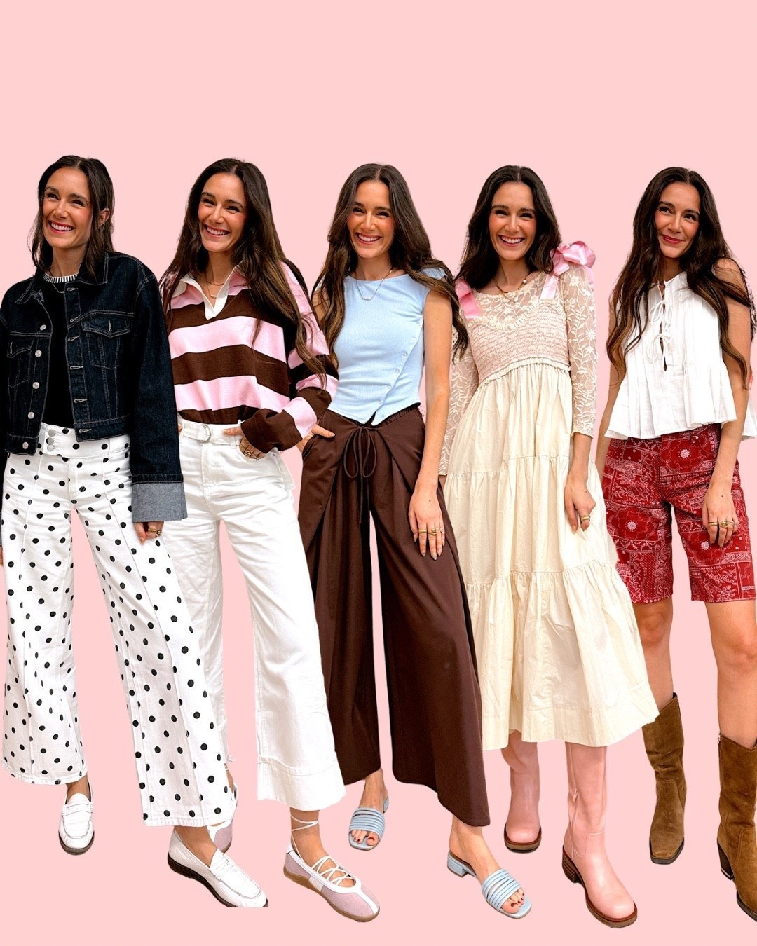 Teacher OOTW!

Monday: polka jeans are linked in the Cider white jeans listing below. (Code TEACHES15) Wearing a 2. Jacket and top are smalls. 
Tuesday: All Amazon! Jeans are a 2, rugby sweater is a small. Shoes fit tts.
Wednesday- Amazon top is XS, OGL pants are XS.
Thursday: boots and dress are Amazon! Lace top is Halftee (code ALYSSA20)
Friday: shorts are Marshalls size 3 and top is Amazon size XS!

#LTKootd