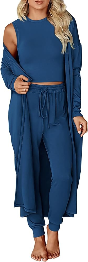 KIRUNDO 3 Piece Lounge Sets for Women Airplane Travel Outfits 2025 Fall Cardigan Sleeveless Top P... | Amazon (US)